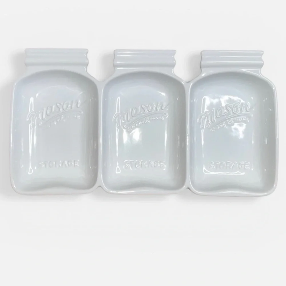 Mason Jar Design White 3 Section Tray